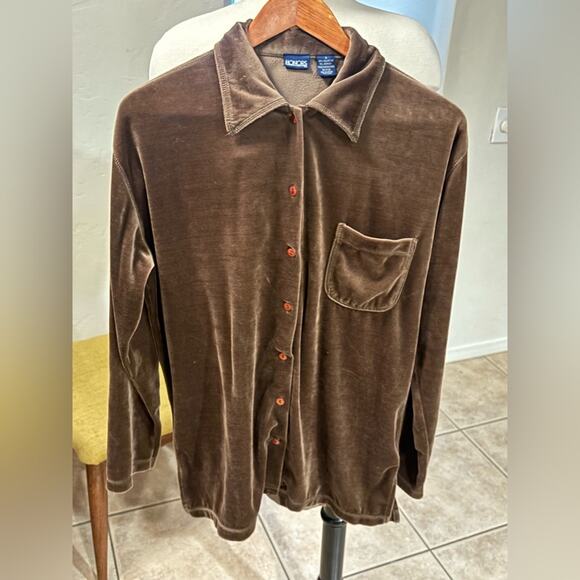 Vintage Honors Velour Button-Up Shirt Made in Hong Kong - Picture 1 of 6